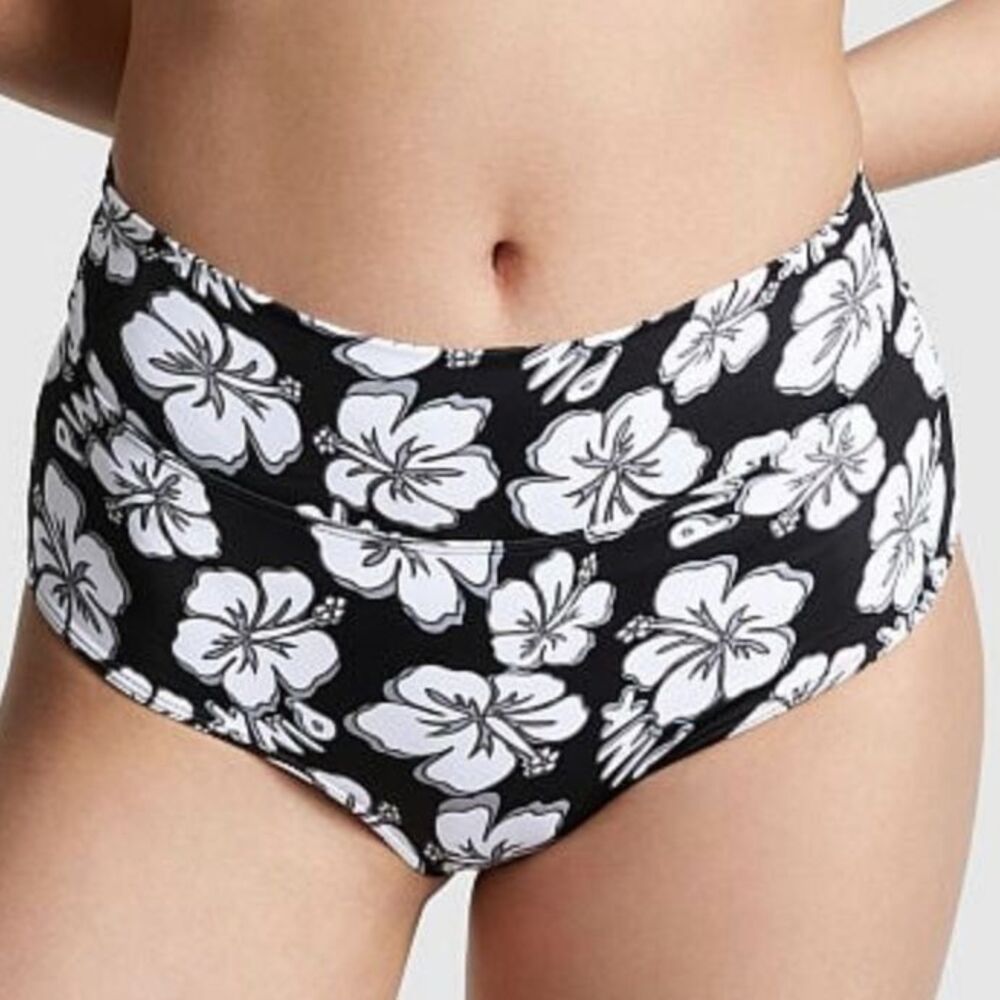 Pink Victoria's Secret NWT Sz XXL Pure Black Hibiscus High Waist Swim Bottom